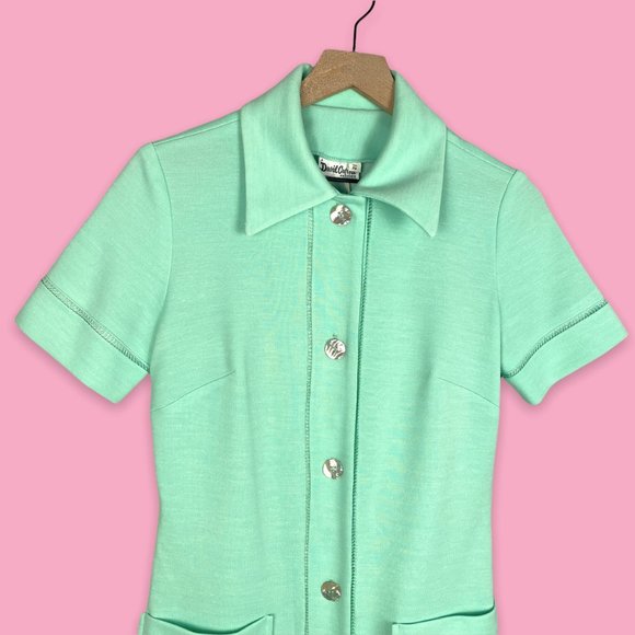 Vintage 60s David Crystal Fashion Collared Button Front Dress - Picture 5 of 15